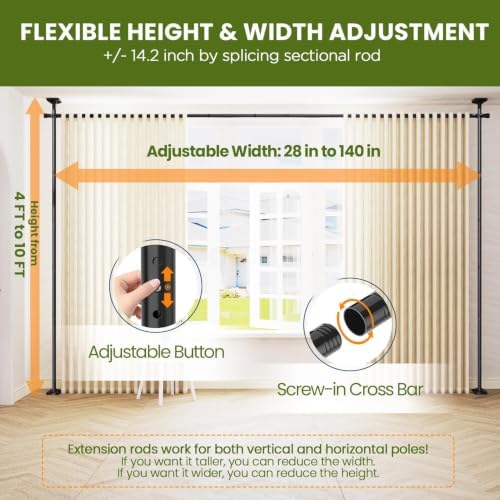 SUNALLY Room Divider Curtain Rod, No Drilling 28-140in Wall Divider - Image 2