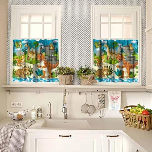 Boys Dinosaur Valance Curtains, Cartoon Dino Window Treatments - Image 2