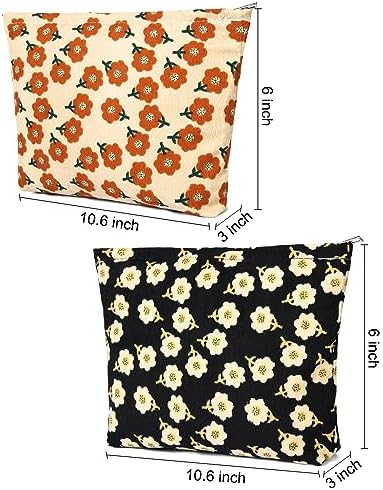 SOIDRAM 2 Pieces Flower Makeup Bag Large Corduroy Cosmetic Bag Capacity Canvas - Image 3