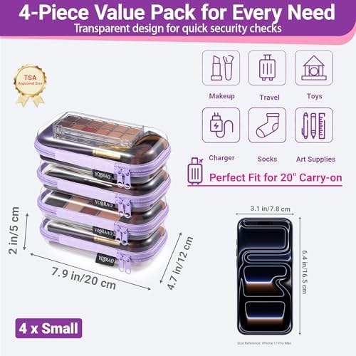 YQBRAO Clear Hard Shell Zipper Cases, 4 Small Cable Organizers - Image 4