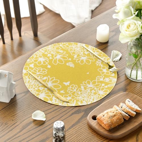 Artoid Mode Yellow Bloom Flowers Spring Round Placemats Set of 4, 14 Inch - Image 3