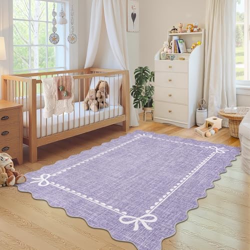 GarveeHome Scalloped Bow Rug 9x12 Washable Purple Rugs - Image 3