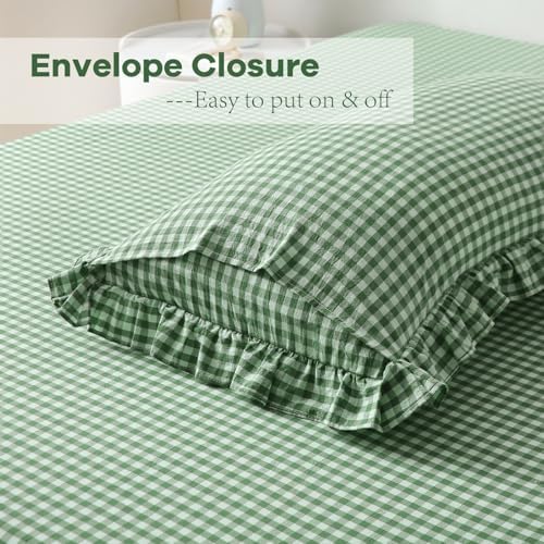 2 Pack Green White Gingham Ruffle Standard Pillow Shams 20"x26" - Image 4