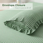 2 Pack Christmas Green White Plaid Ruffle Gingham King Size Pillow Shams - Image 4