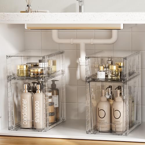 Vtopmart 2 Pack Clear Stackable Storage Drawers, 9.7" High Plastic Organizers - Image 2
