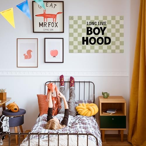 Long Live Boyhood Banner – Boy Room Decor Linen Banner Hanging Flag Retro Pink - Image 5