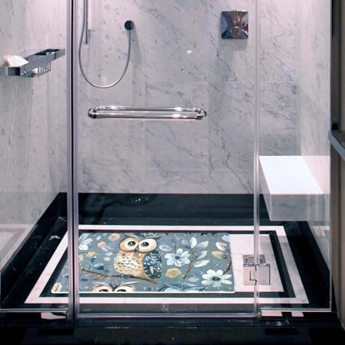 Shower Mat Non Slip 26.8 x 15.1 Inches, Owls Florals Bathtub Mat Shower Stall - Image 6
