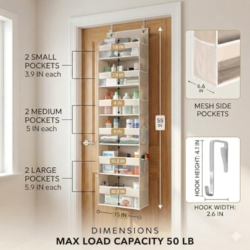 HOMELUX THEORY Over the Door Organizer, 100D Fabric, Ivory 1pc - Image 2