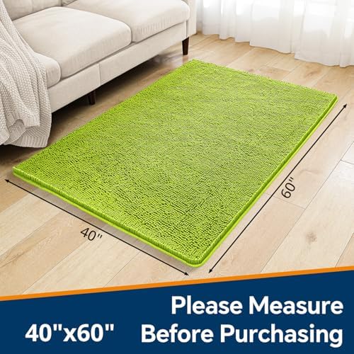 Chenille Bathroom Rug 40"x60" Lime Green, Large Plush Bath Mat - Image 2
