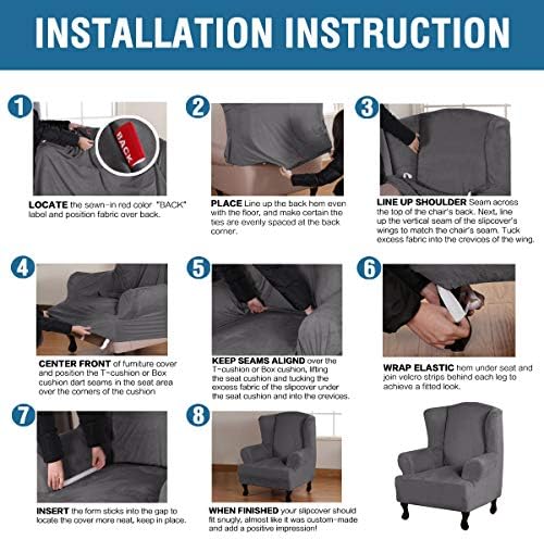 H.VERSAILTEX Wingback Chair Covers Velvet Plush Wing Chair Slipcover 1 Piece - Image 6