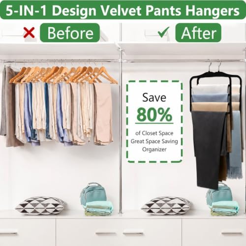 2 Pack Non-Slip Velvet Pants Hangers, Magic Space Saving Closet Organizers - Image 2