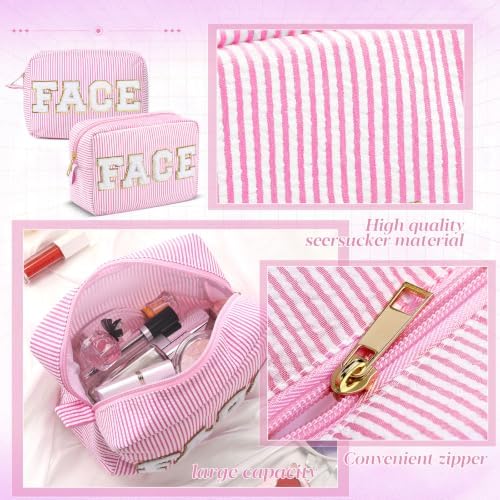Sanwuta Seersucker Cosmetic Bags Face Bag Chenille Letter Seersucker Makeup - Image 3