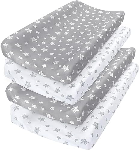 Changing Pad Cover for Boys 4 Pack, Soft Unisex Diaper Change Table Sheets by Moonsea