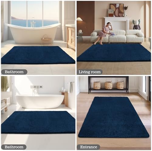 Yeaban Chenille Navy Blue Bathroom Rug 36"x60", Non-Slip Rubber Backing - Image 5