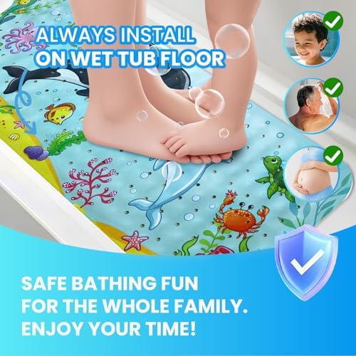 Baby Bath Tub Mat, 40 x 16 Inch Extra Large Non Slip Kids Cartoon Bathtub - Image 7