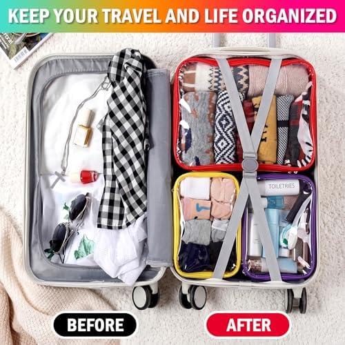 6 Pcs Clear Packing Cubes for Travel Luggage Organizer Bag Rainbow - Image 5