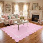 Garvee Scalloped Bow Rug Pink Washable Solid 4x6 Area Rugs - Image 5