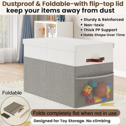 Large Toy Storage Box with Lid, Toy Chest with Divider, Foldable Organizer - Image 4