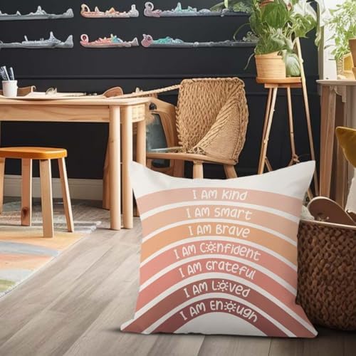 QIYUHOY Orange Kids Rainbow Classroom Throw Pillow Covers, 18x18 Inch - Image 4
