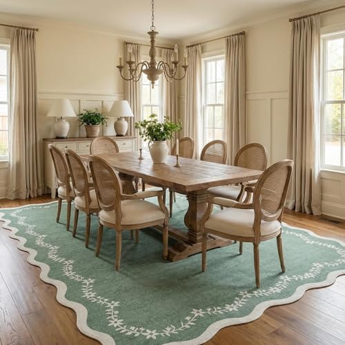 GarveeHome 5x7 Scalloped Area Rug Sage Green Washable Living Room Rug - Image 4