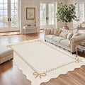 Garvee Scalloped Bow Rug for Living Room Washable Solid Beige 8x10 Area Rug by Garvee