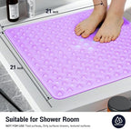 Square Shower Mat Bathtub Bath Mat Non Slip Clear Purple 21"x21" - Image 5