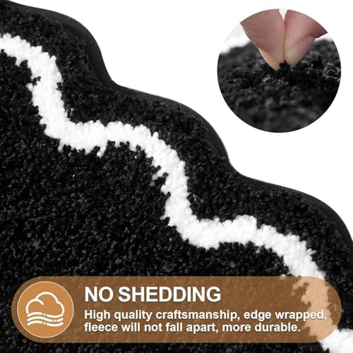ORTIGIA Black Bath Mat with White Scallop Non Slip, Quick Dry Bath Rug - Image 4