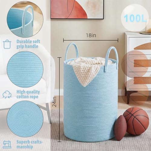 Laundry Basket, Woven Cotton Rope Laundry Hamper, 100L - Image 6