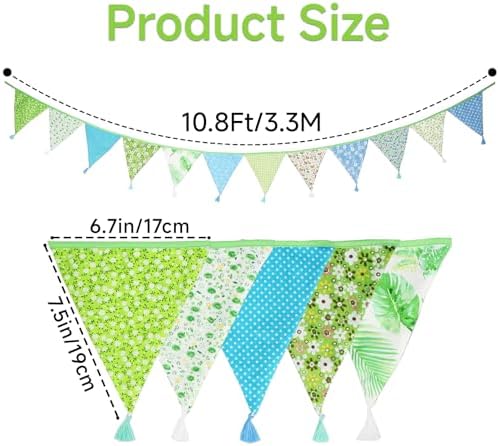 G2PLUS 10.8Ft Cotton Triangle Bunting Banner – 12pcs Blue and Green Floral - Image 2