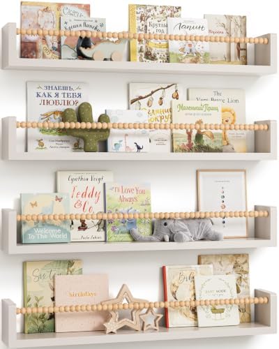 Nursery Floating Shelves for Wall Set of 4, Wooden Nursery Book Shelves by Unknown