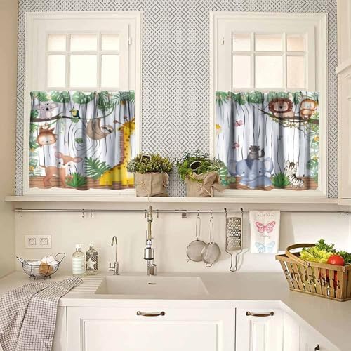 Kids Forest Animal Valance Curtains Cartoon Tree Bird Elephant Giraffe Lion - Image 2