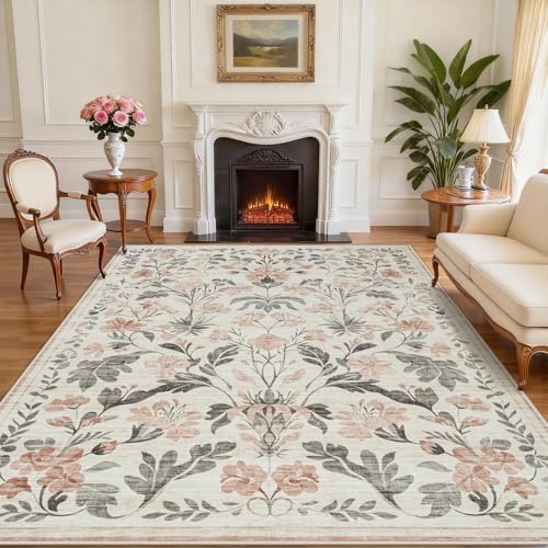 8x10 Area Rugs Boho Floral Washable Living Room Rug Neutral Carpet Bedroom by Yidanamy