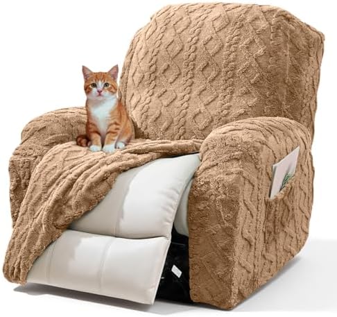 vctops 4 Pieces Recliner Chair Covers, Geometric Jacquard Plush Recliner by vctops