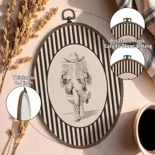 FLAWAFLOMA Western Cowboy Bathroom Oval Canvas Wall Art Decor 8.6x11.4 Inch - Image 4