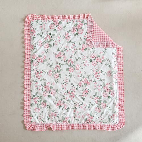 3 Pieces Pink Rose Flowers Mini Crib Bedding Set Baby Ruffled Quilted Comforter - Image 2