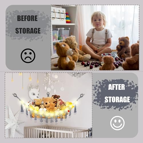 CERETIA Stuffed Animal Hammock Corner Plushie Net Storage, 2 Packs Grey - Image 4