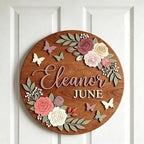 Personalized Wooden Name Sign, Custom Floral Round Wall Decor, Rustic Wooden - Image 4