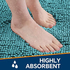 Chenille Bathroom Rug 20"x32" Aqua, Non-Slip Plush Bath Mat - Image 4