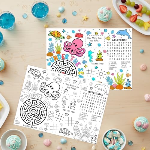 12PCS Under the Sea Party Coloring Placemats Ocean Animals Coloring Sheet Table - Image 2