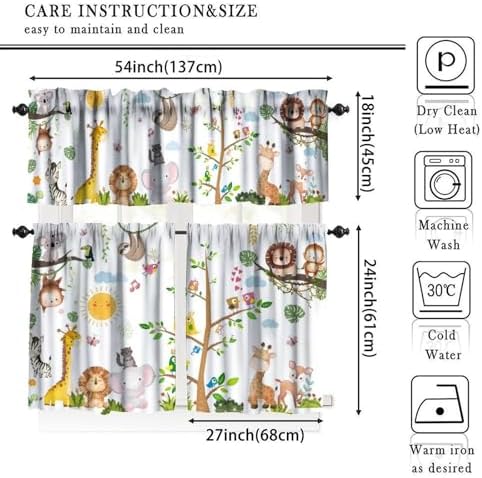 Kids Forest Animals Valance Curtains, Cartoon Elephants Giraffes, Lions Parrots - Image 5