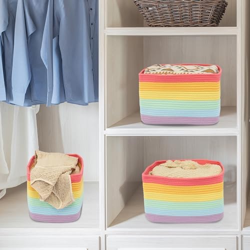 XUANGUO Woven Cotton Rope Storage Baskets 15x10x9.3" 3 Pack Rainbow - Image 4