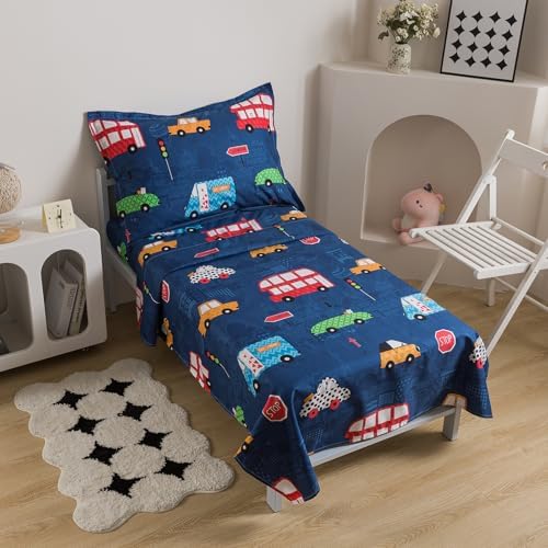 Caressma Navy Toddler Bedding Set, 4 Pieces Boys Comforter - Image 3