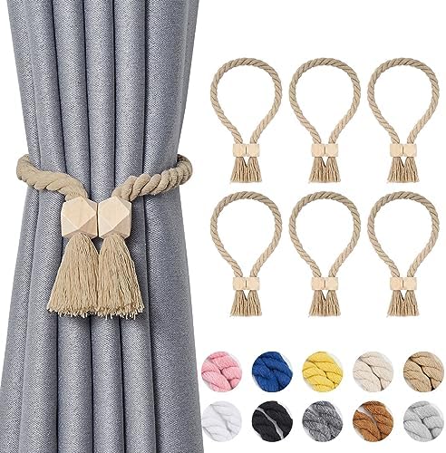 NICEEC 6 Pack Wooden Polyhedron Magnetic Curtain Tiebacks Boho Home Decor Drape by NICEEC