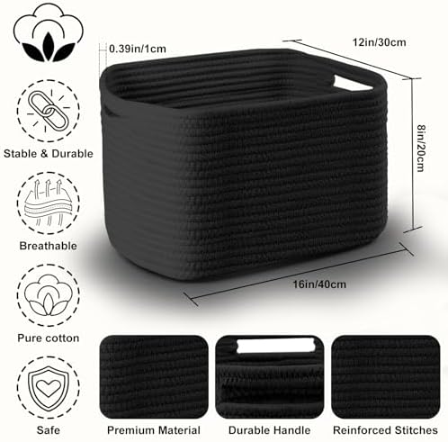 4 Pack Large Storage Baskets for Organizing, and Clothes, Cotton Rope Basket - Image 2