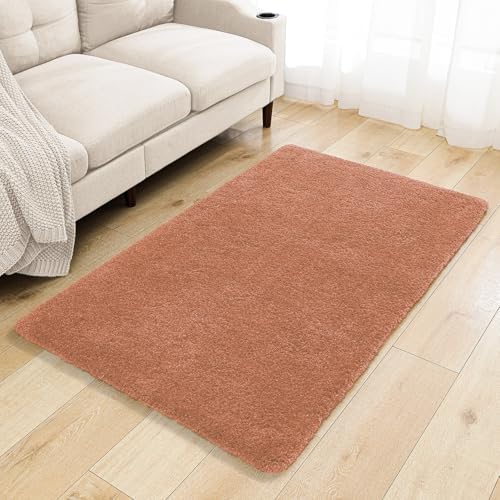 Polyester Bathroom Rug 36"x60" Rust, Large Soft Shaggy Bath Mat by Kildoss