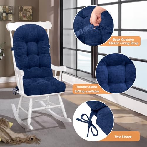 Rocking Chair Cushion, High Back, Cobalt Blue - Image 3