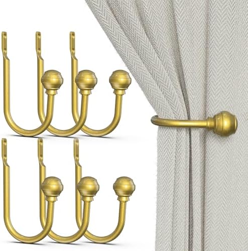 Hion Curtain Holdbacks Gold 6pcs, Curtain Tiebacks Wall Mounted Hooks by Hion