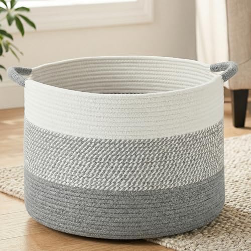 Artfeel 100L Large Cotton Rope Basket, Decorative Woven Blanket Storage by Artfeel