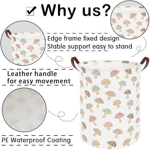 Mushroom hamper, Laundry Basket, Collapsible Canvas Waterproof Storage Bin - Image 6