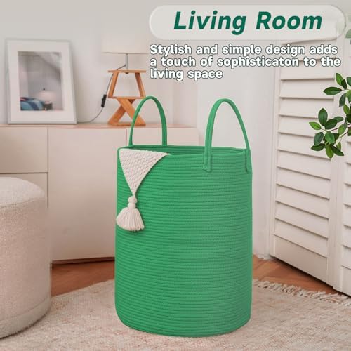 JMvicyroam 80L Cotton Rope Laundry Basket Hamper, Dark Green - Image 3